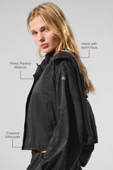 Cropped Game Time Full Zip Jacket - Black