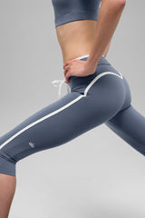 Airbrush High-Waist Race Pace Capri - Bluestone/White