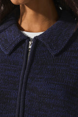 Heritage Full Zip Sweater - Navy Multi