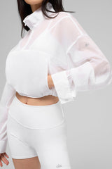 Cropped 1/4 Zip Aerial Pullover - White