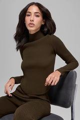 Denim Knit Backless Long Sleeve - Espresso/Black