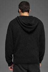 Textured Knit Hoodie - Black