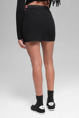 Denim Knit High-Waist Skirt - Black/Anthracite