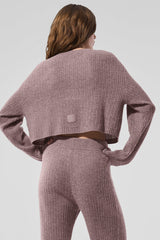 Cashmere Plush Waffle Cardigan - Mushroom Heather