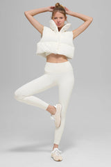Cropped Gold Rush Puffer Vest - Ivory
