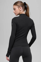 Ribbed Mesmerize Mock Neck Long Sleeve - Black