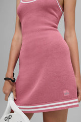 Tennis Club Sweater Knit Dress - Pink Wild Rose/White