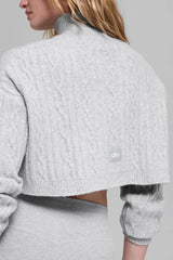 Cable Knit Cropped Winter Bliss Turtleneck Long Sleeve - Athletic Heather Grey