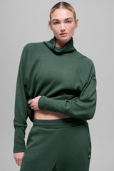 Waffle Weekend Escape Mock Neck Long Sleeve - Clover Green