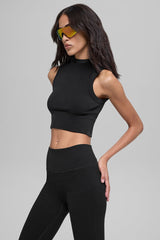 Seamless Two Tone Rib Hooded Vest - Black