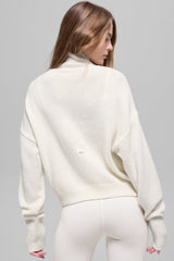 Wool Cashmere Cropped New Class Turtleneck Sweater - Ivory