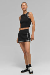 Ribbed Sweater Knit Highline Mini Skirt - Black/White