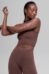 Seamless Two Tone Rib Hooded Vest - Brownstone Heather