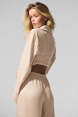 Linen Cropped Getaway Jacket - Macadamia