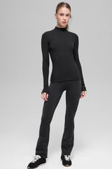 Ribbed Mesmerize Mock Neck Long Sleeve - Black