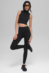 Seamless Two Tone Rib Hooded Vest - Black