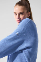 Tennis Club Sweater Knit Cardigan - Crystal Clear Blue/White