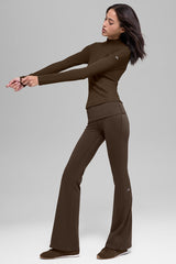 Ribbed Mesmerize Mock Neck Long Sleeve - Espresso