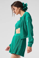 Cropped Micro Plisse Jacket - Spruce Green