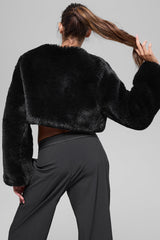 Faux Fur Chic Cropped Jacket - Black