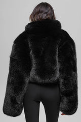 Opulent Faux Fur Cropped Jacket - Black