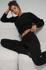 Cashmere Plush Waffle 1/4 Zip Pullover - Black