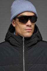 Crinkle Nylon Hooded Stage Puffer - Black