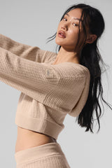 Cashmere Plush Waffle Full Zip Hoodie - Macadamia Blush