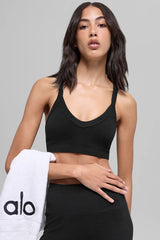 Seamless Two Tone Rib Bra - Black