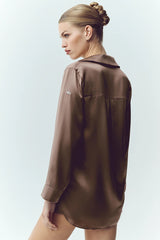 Silk Luminous Button Up - Alpine Cocoa