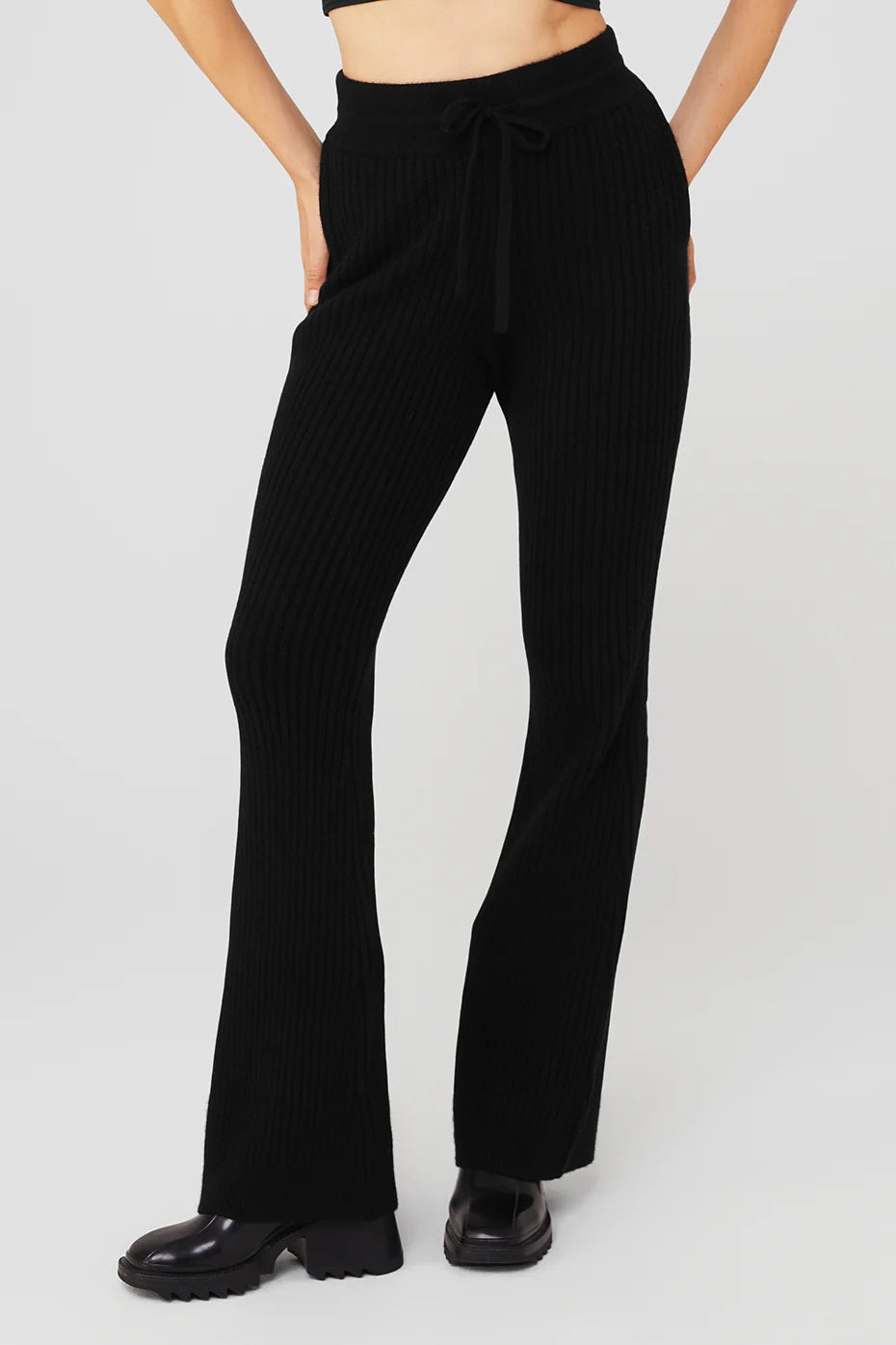 Cashmere Ribbed High-Waist Winter Dream Flare Pant - Black