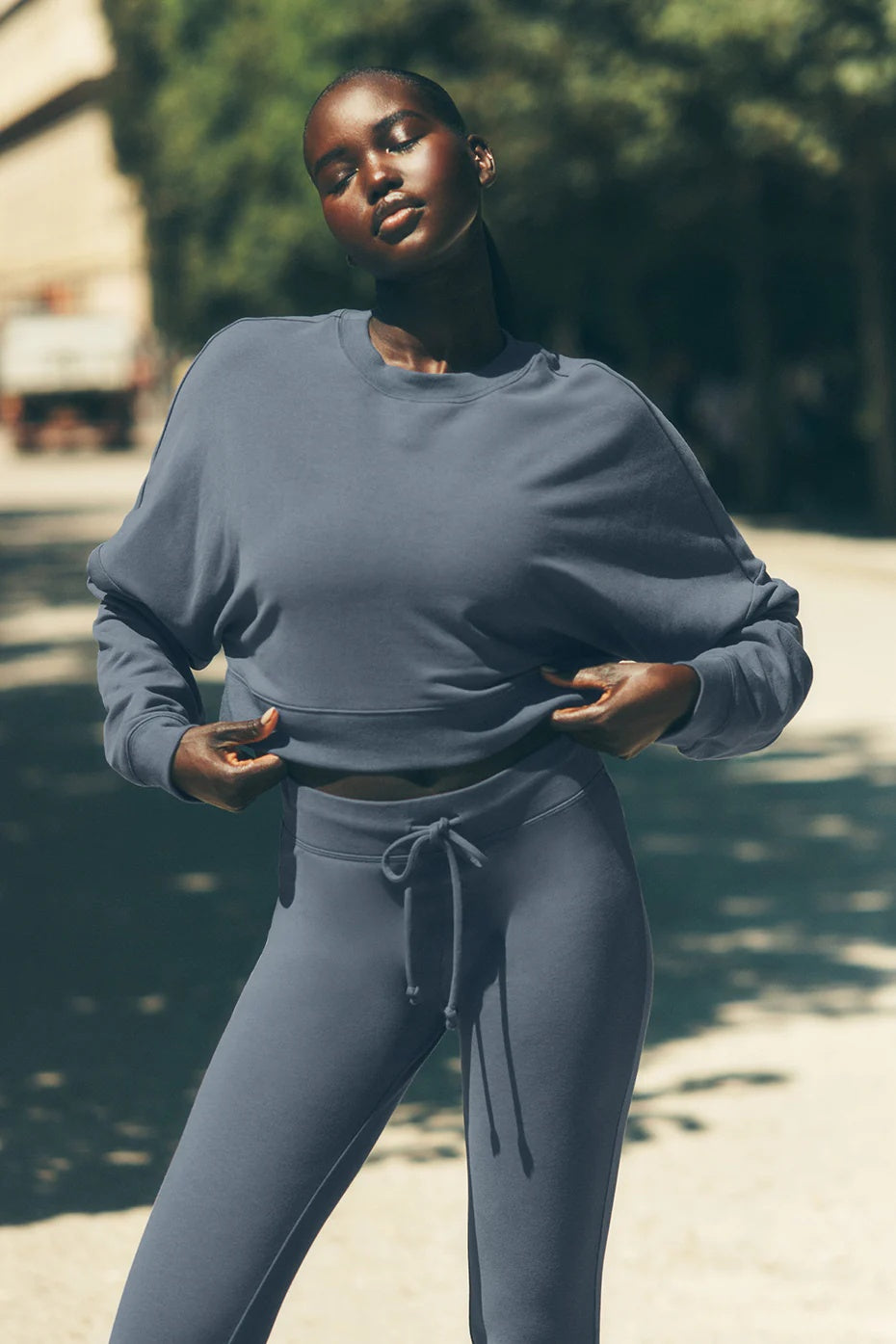 Cropped Sway Crew Neck Pullover - Bluestone