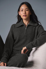 Cashmere Plush Waffle 1/4 Zip Pullover - Dark Heather Grey