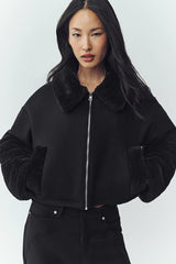 Wool Blend Nightfall Bomber - Black