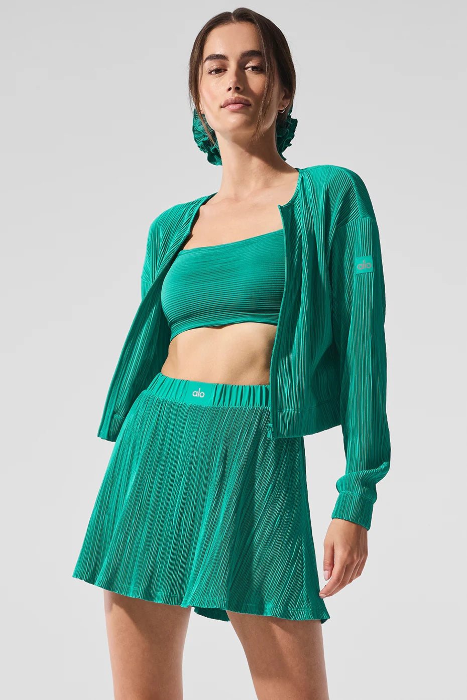 Cropped Micro Plisse Jacket - Spruce Green