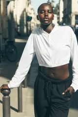 Cropped Breezy Full-Zip Cover Up - White