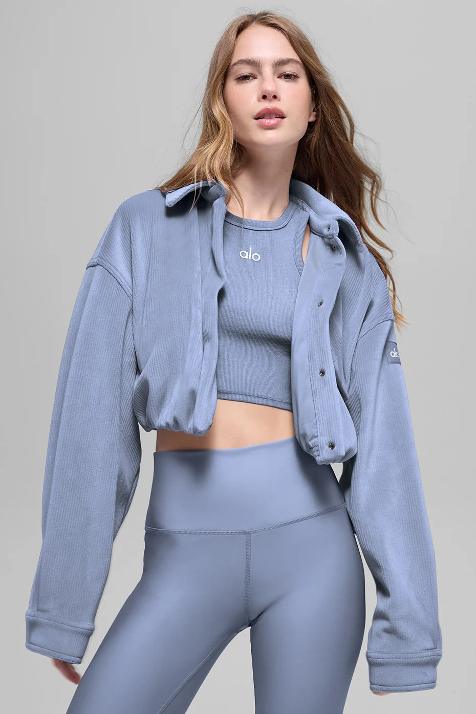 Ribbed Velour Cropped Mountain Side Jacket - Winter Frost