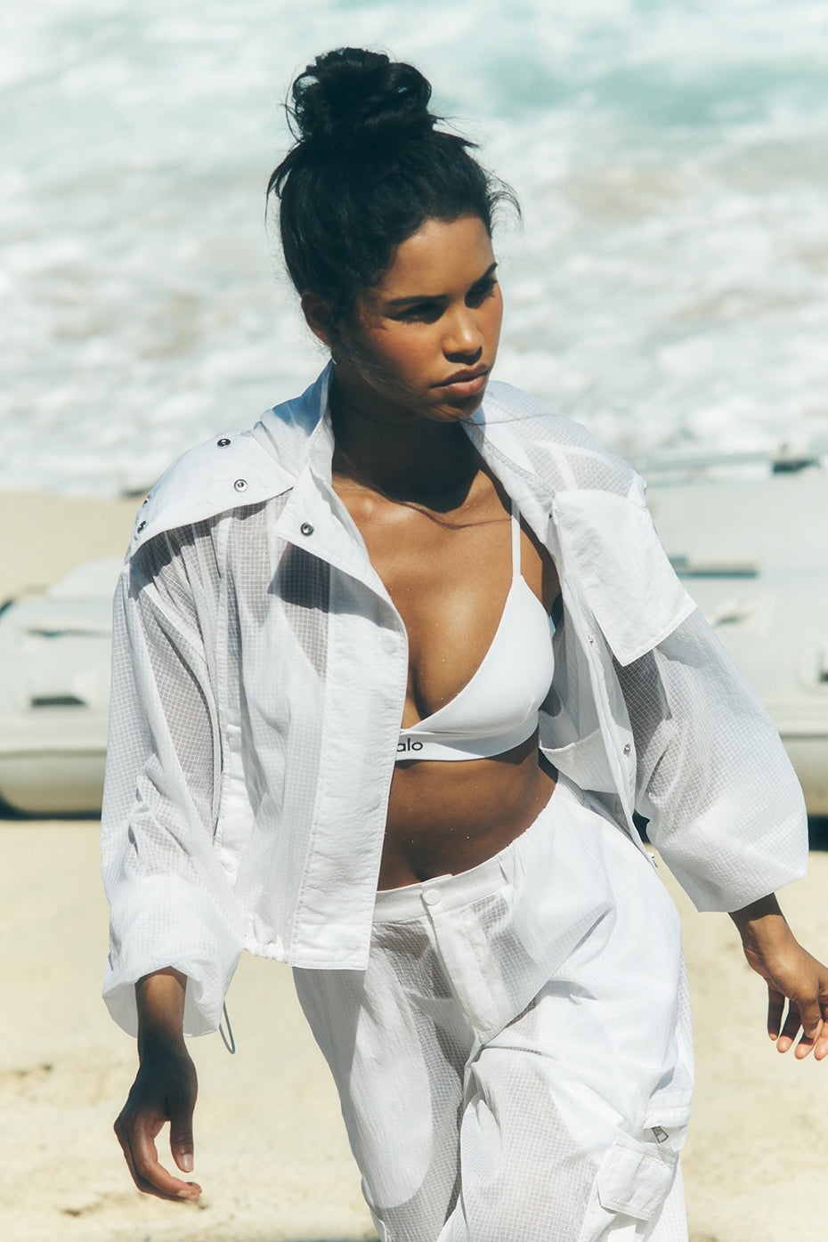 Cropped Game Time Full Zip Jacket - White