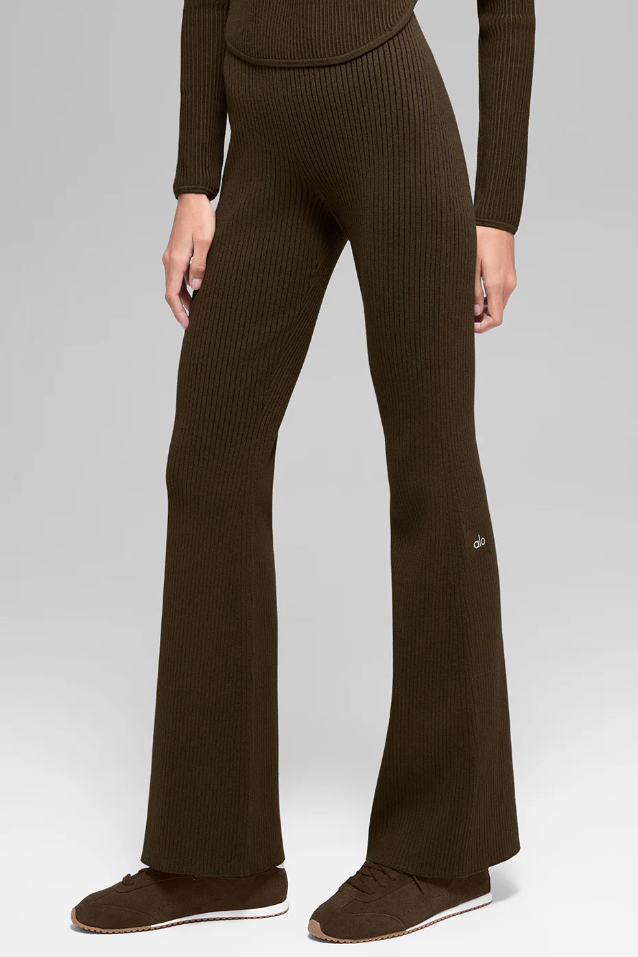 Denim Knit High-Waist Flare Pant - Espresso/Black