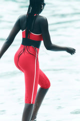 Airlift High-Waist Super Sleek Contrast Capri - Candy Red/White