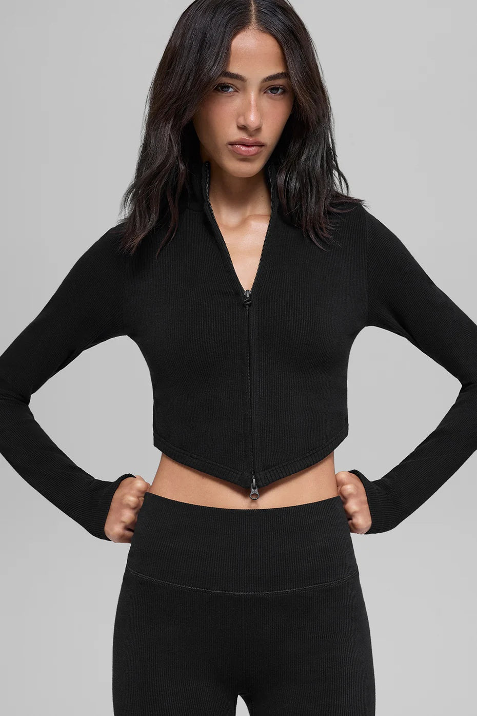 Seamless Two Tone Rib Jacket - Black
