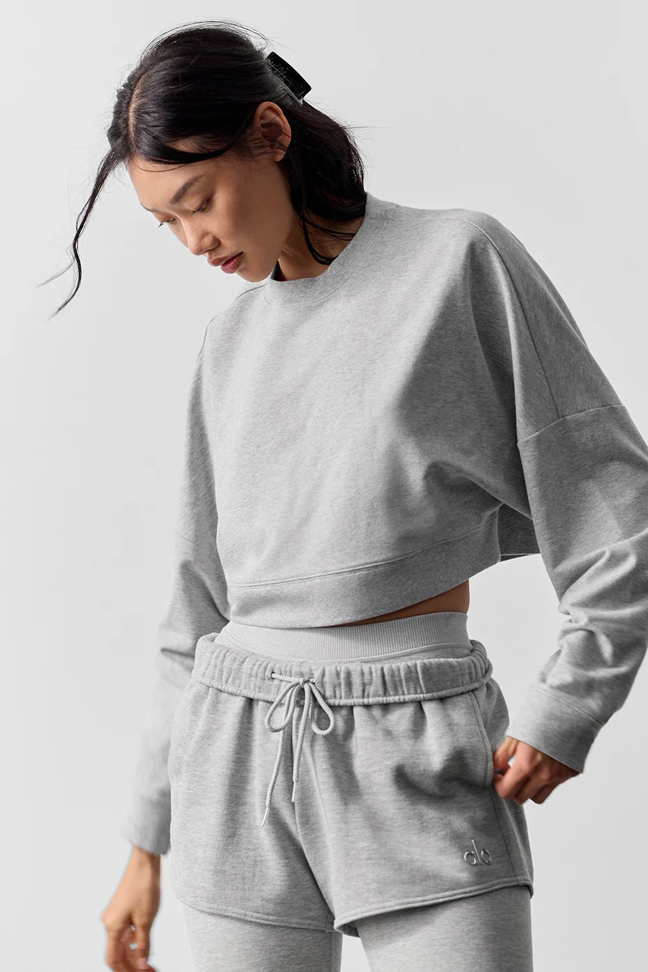 Cropped Sway Crew Neck Pullover - Athletic Heather Grey