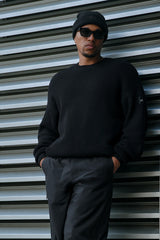 Domain Rib Knit Crew Sweater - Black