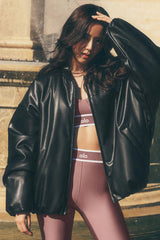 Faux Leather Premier Bomber - Black