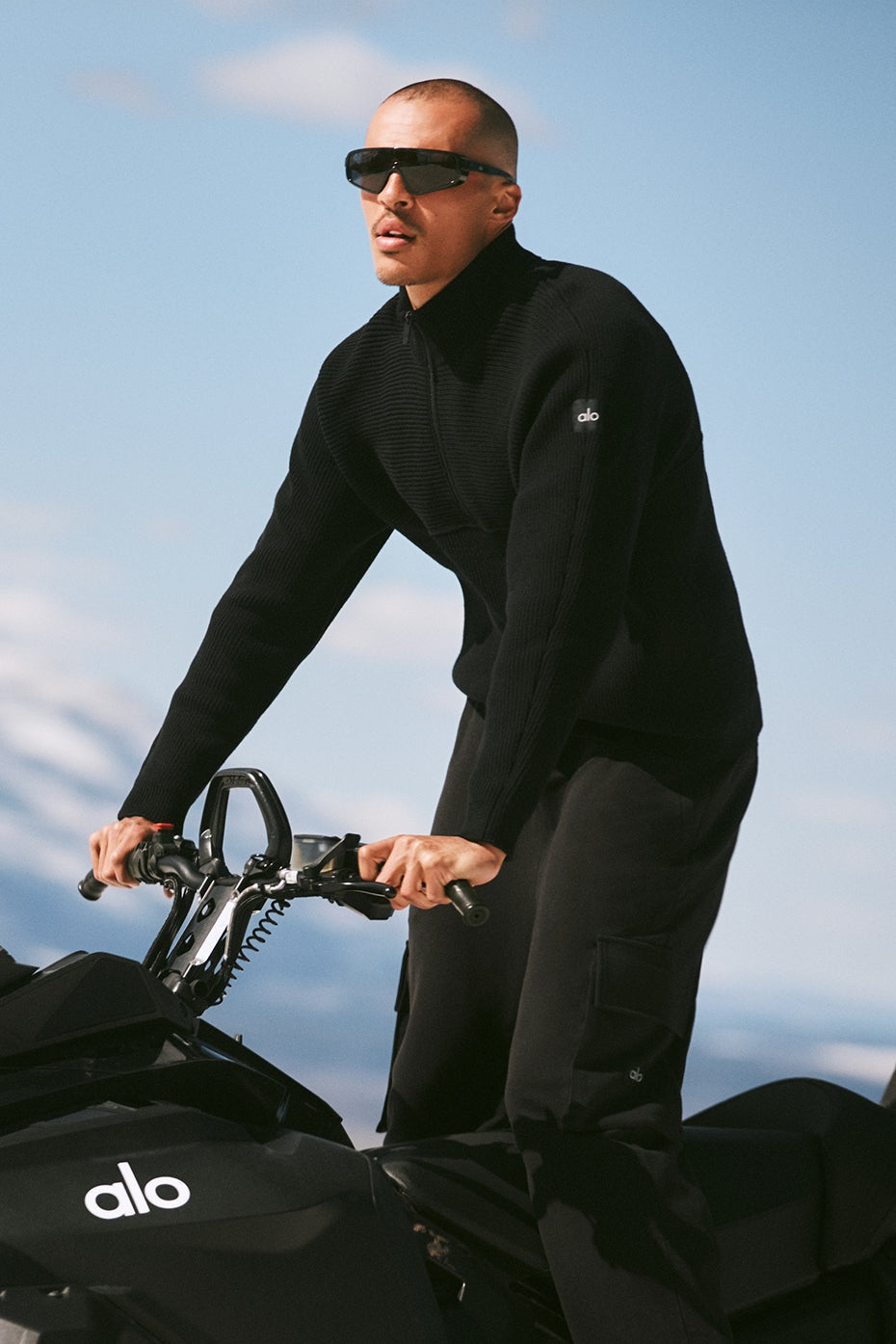 Domain Shift Rib Knit 1/4 Zip Sweater - Black
