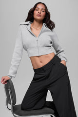 Scholar Knit Cropped Full Zip Jacket - Athletic Heather Grey