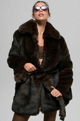 Faux Fur Starstruck Coat - Midnight Brown/Black