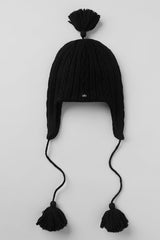 Cable Knit Winter Bliss Earflap Beanie - Black