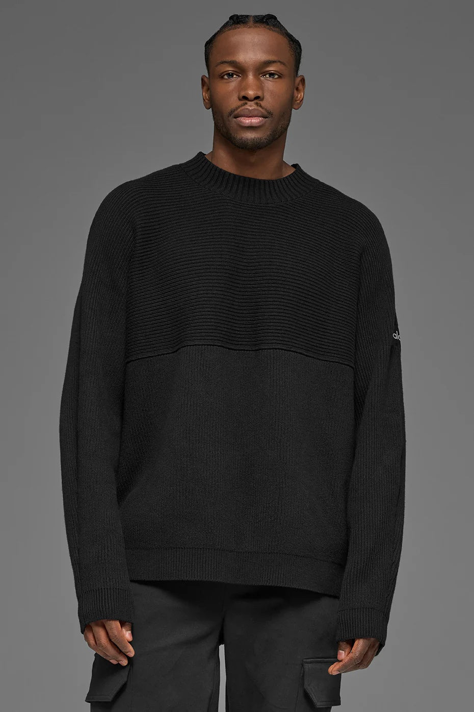 Domain Shift Rib Knit Sweater Crew - Black