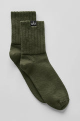 Unisex Half-Crew Scrunch Sock - Green Olive